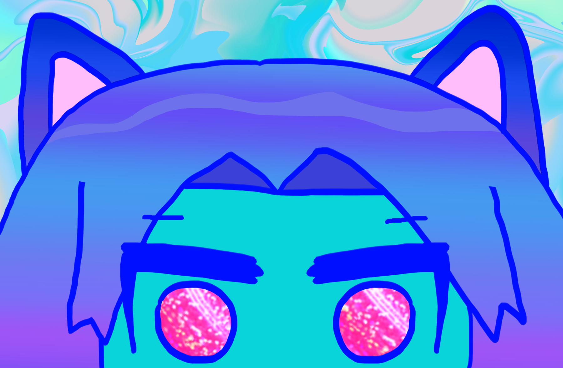 The BG is a colorful holographic vibe with aquamarine tinge.